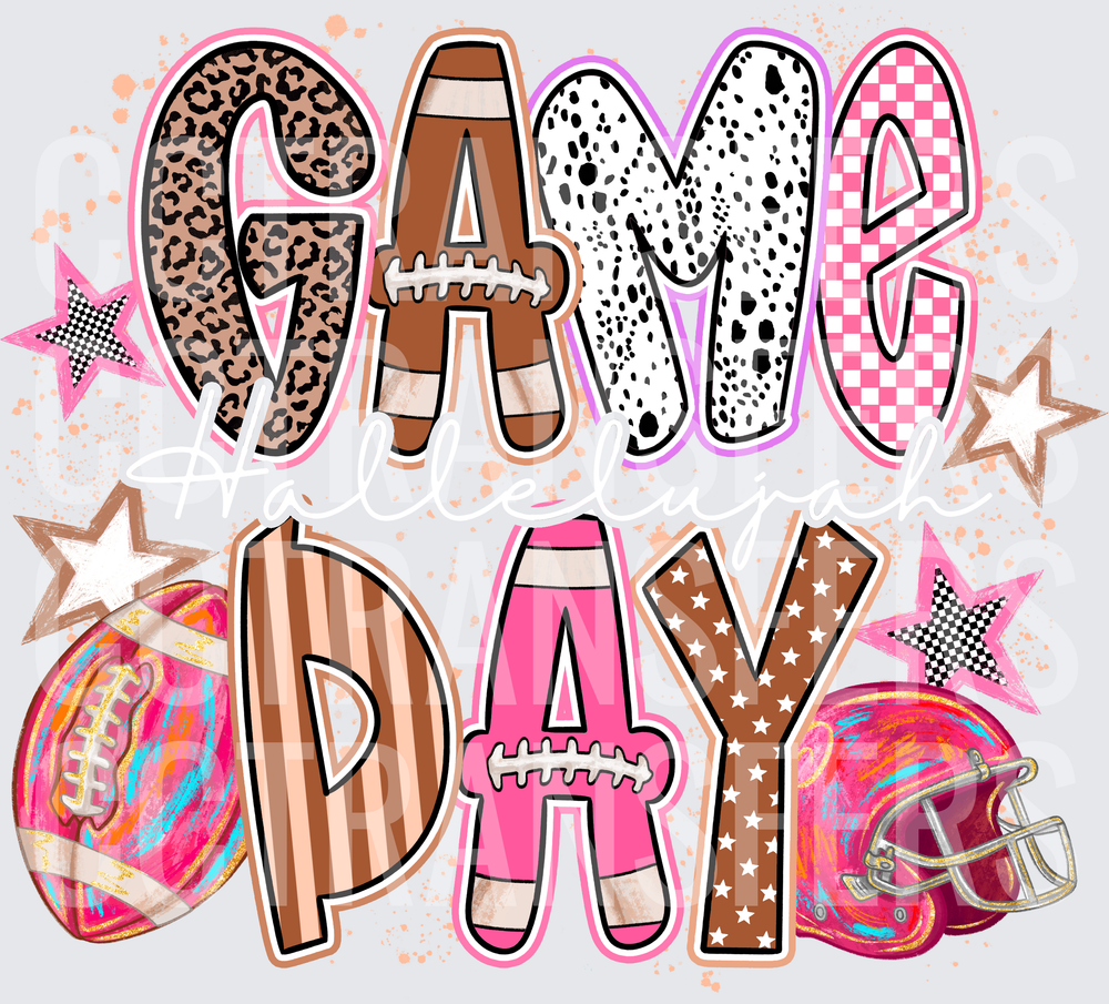 Game Day Football Leopard Pink Patterned Letters (DTF)