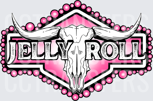 Jelly Roll Pink Longhorn Skull Badge Pearl Border (DTF)