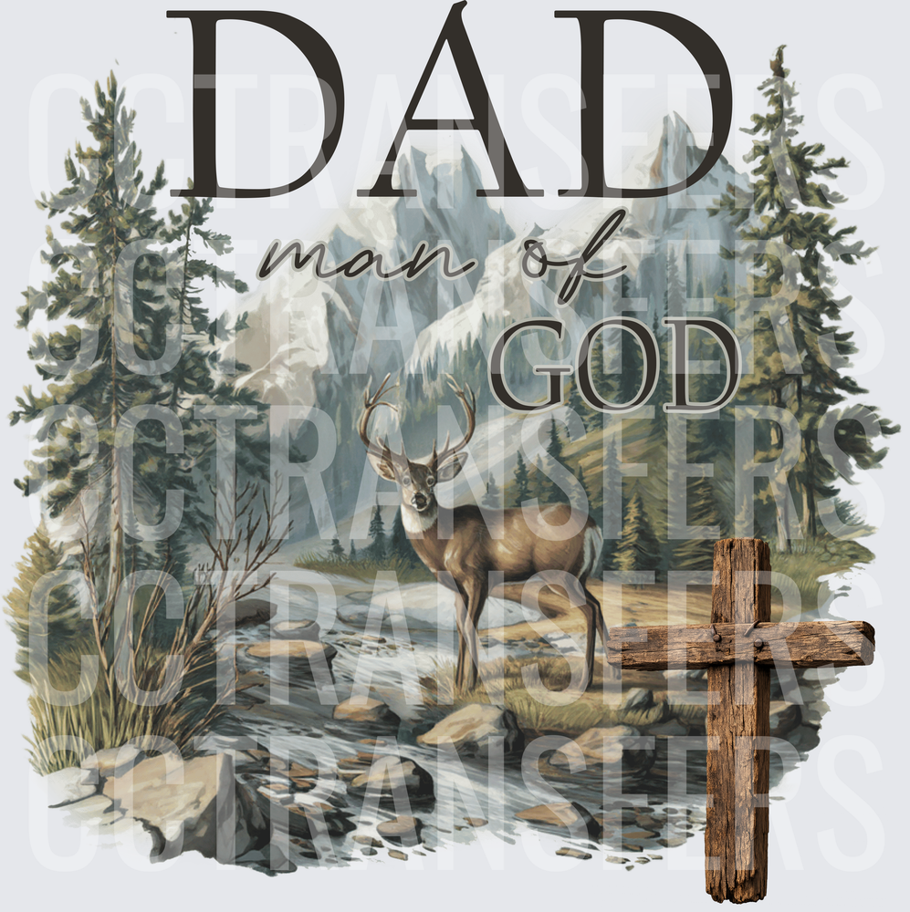 Dad Man of God Buck Mountain Scene Wooden Cross (DTF)