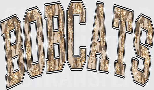 Bobcats Arched Glitter Cheetah Print Bold Letters (DTF)