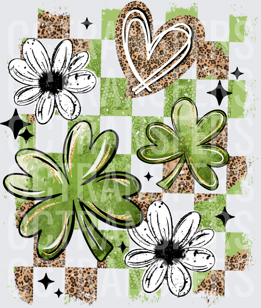 St. Patrick's Day Leopard Checker Shamrock Floral (DTF)