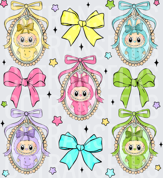 Pastel Monster Bunny Cameo Locket Collection with Bows (DTF)