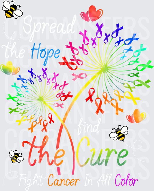 Hope the Cure Cancer Color Rainbow Ribbons Dandelion (DTF)