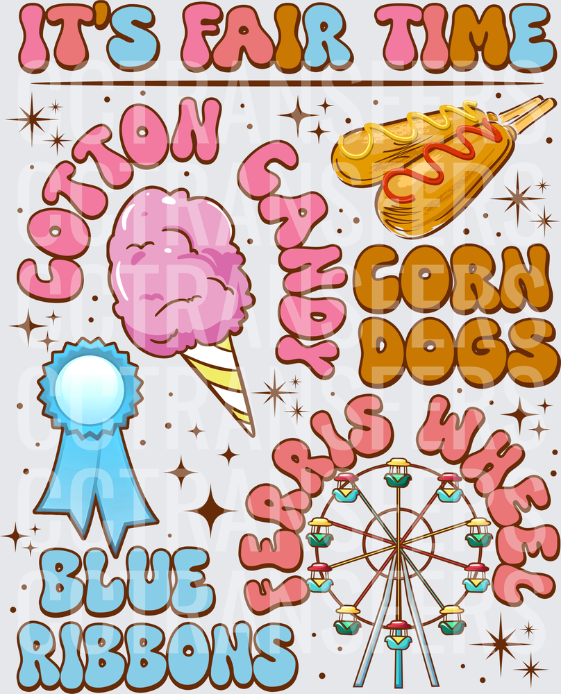 It's Fair Time Cotton Candy Corn Dogs Blue Ribbons Ferris Wheel (DTF)