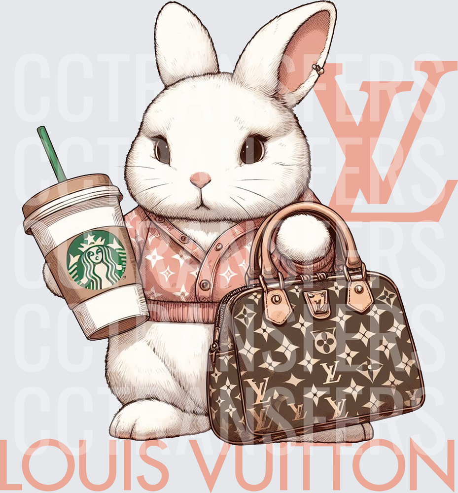 Fancy Bunny Holding Coffee Cup Designer Handbag (DTF)