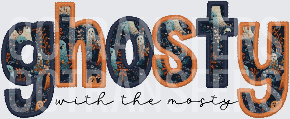 Ghosty With The Mosty Embroidery Patch Style Halloween (DTF)