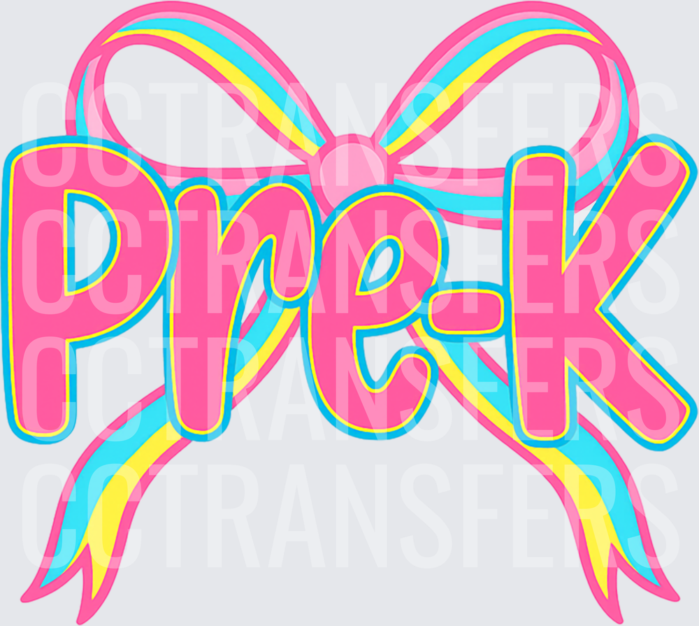 Pre-K Bold Text with Colorful Striped Bow (DTF)