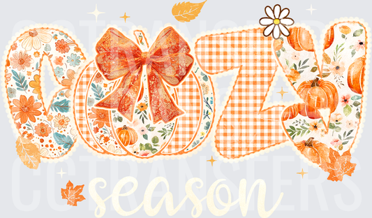 Cozy Season Fall Pumpkin Floral Gingham Bow (DTF)