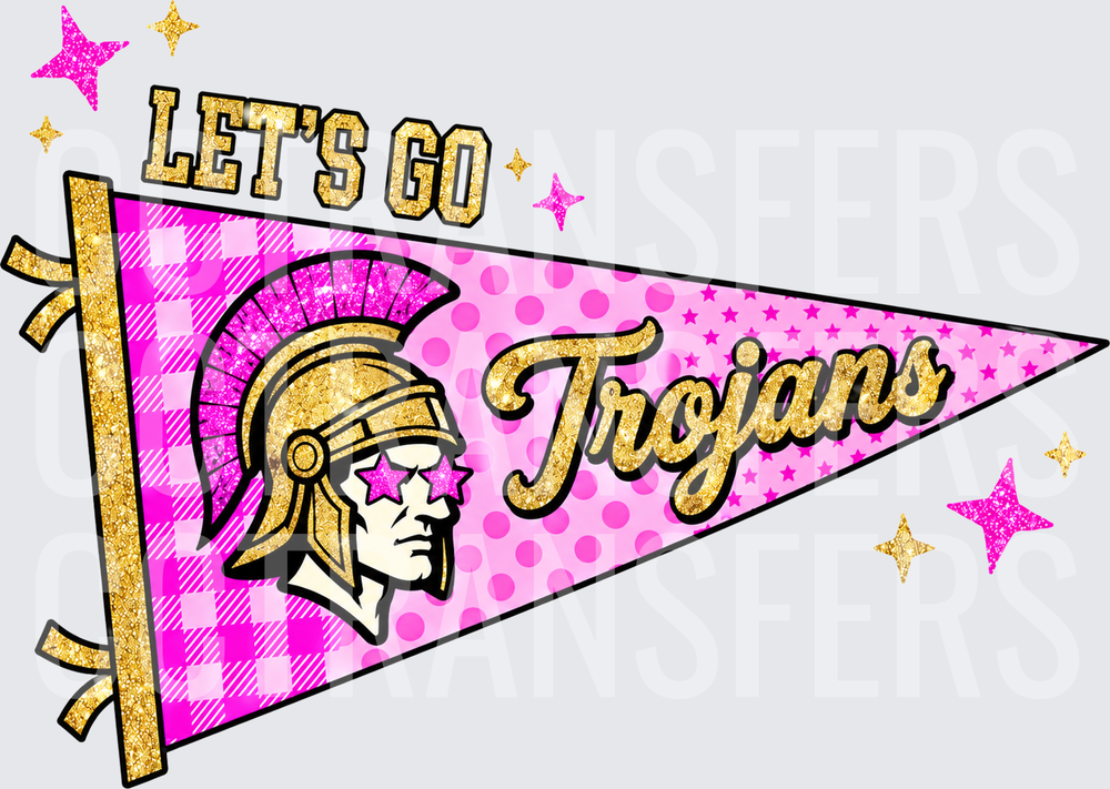 Let's Go Trojans Glitter Pennant Warrior Mascot (DTF)