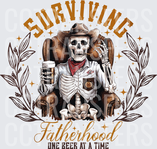Surviving Fatherhood One Beer At A Time Cowboy Skeleton (DTF)