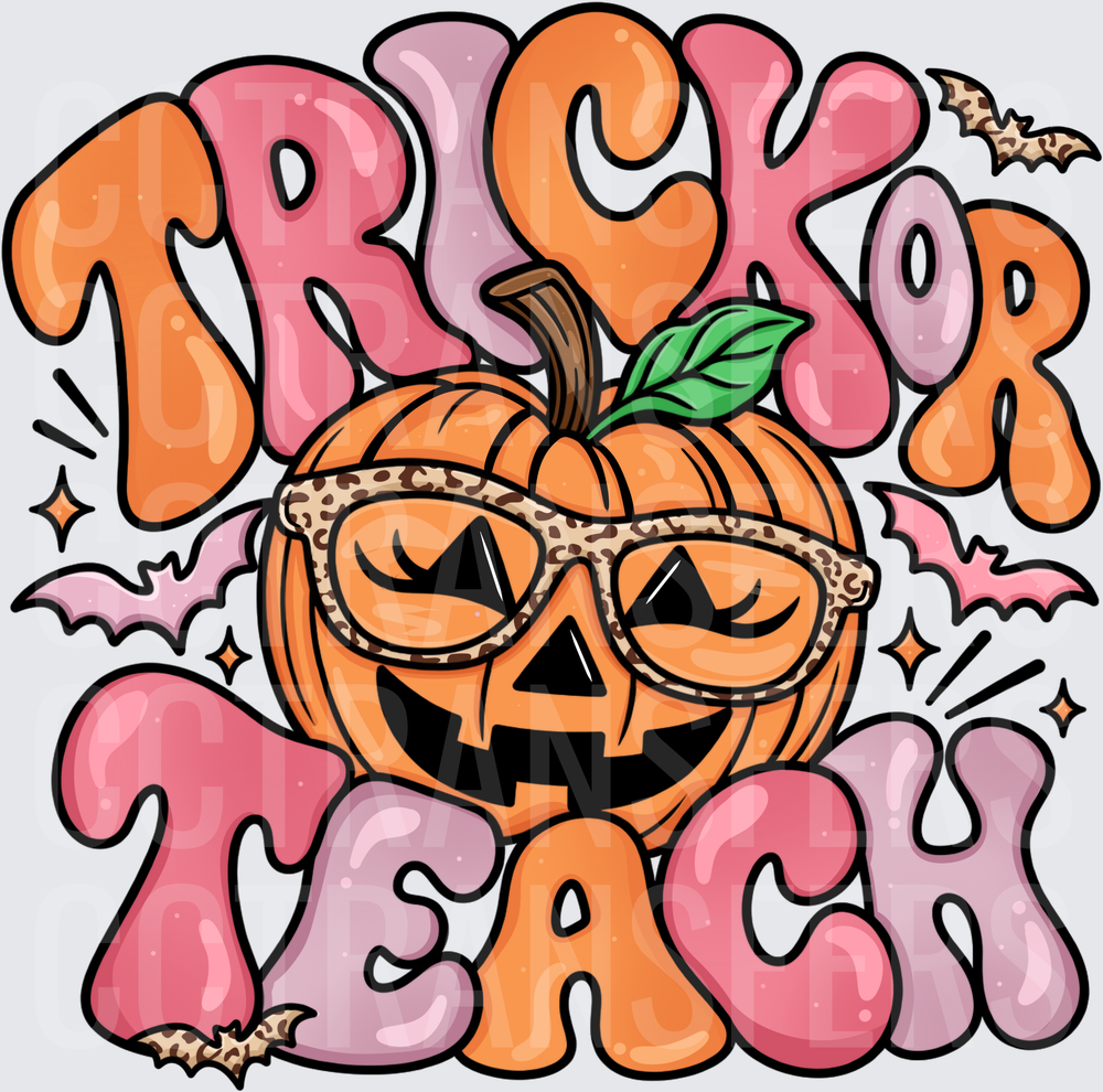 Trick Or Teach Jack-O-Lantern Leopard Glasses Halloween (DTF)