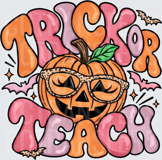 Trick Or Teach Jack-O-Lantern Leopard Glasses Halloween (DTF)