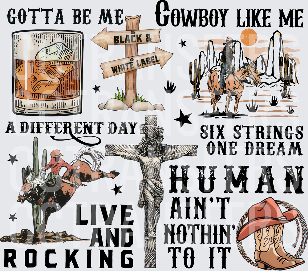 Western Cowboy Whiskey Cross Rodeo Gang Sheet Bundle (DTF)
