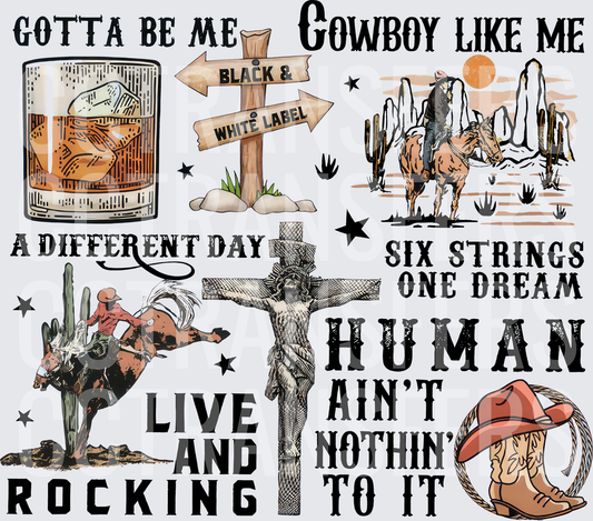 Western Cowboy Whiskey Cross Rodeo Gang Sheet Bundle (DTF)