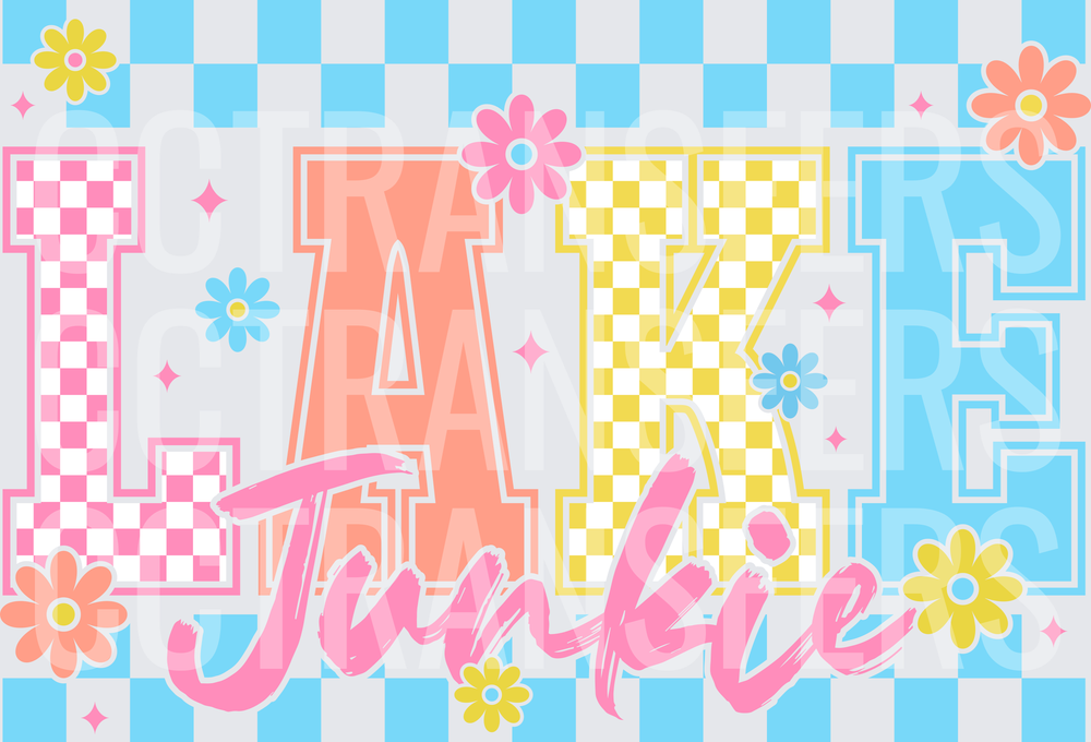 Lake Junkie Retro Checkered Floral Bold Letters (DTF)