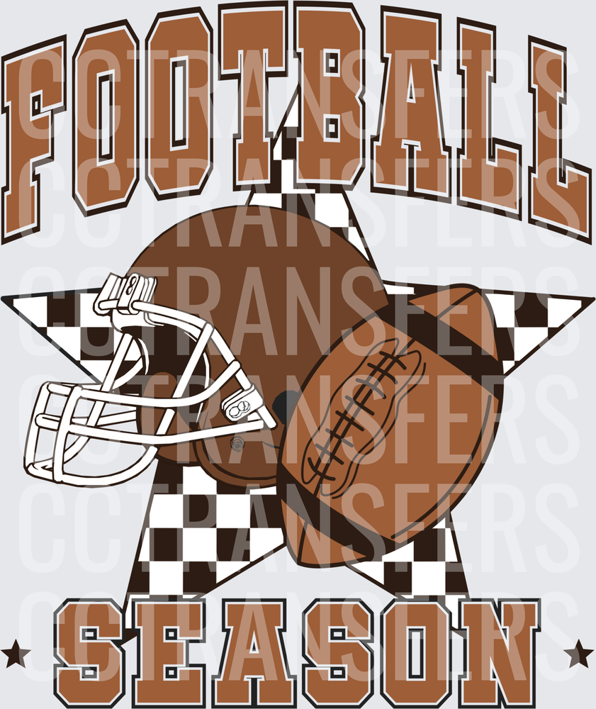 Football Season Helmet and Ball Checkered Star (DTF)