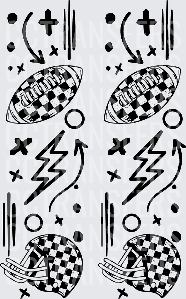 Sleeve Checkered Football Helmet Lightning Bolt Doodle Set (DTF)
