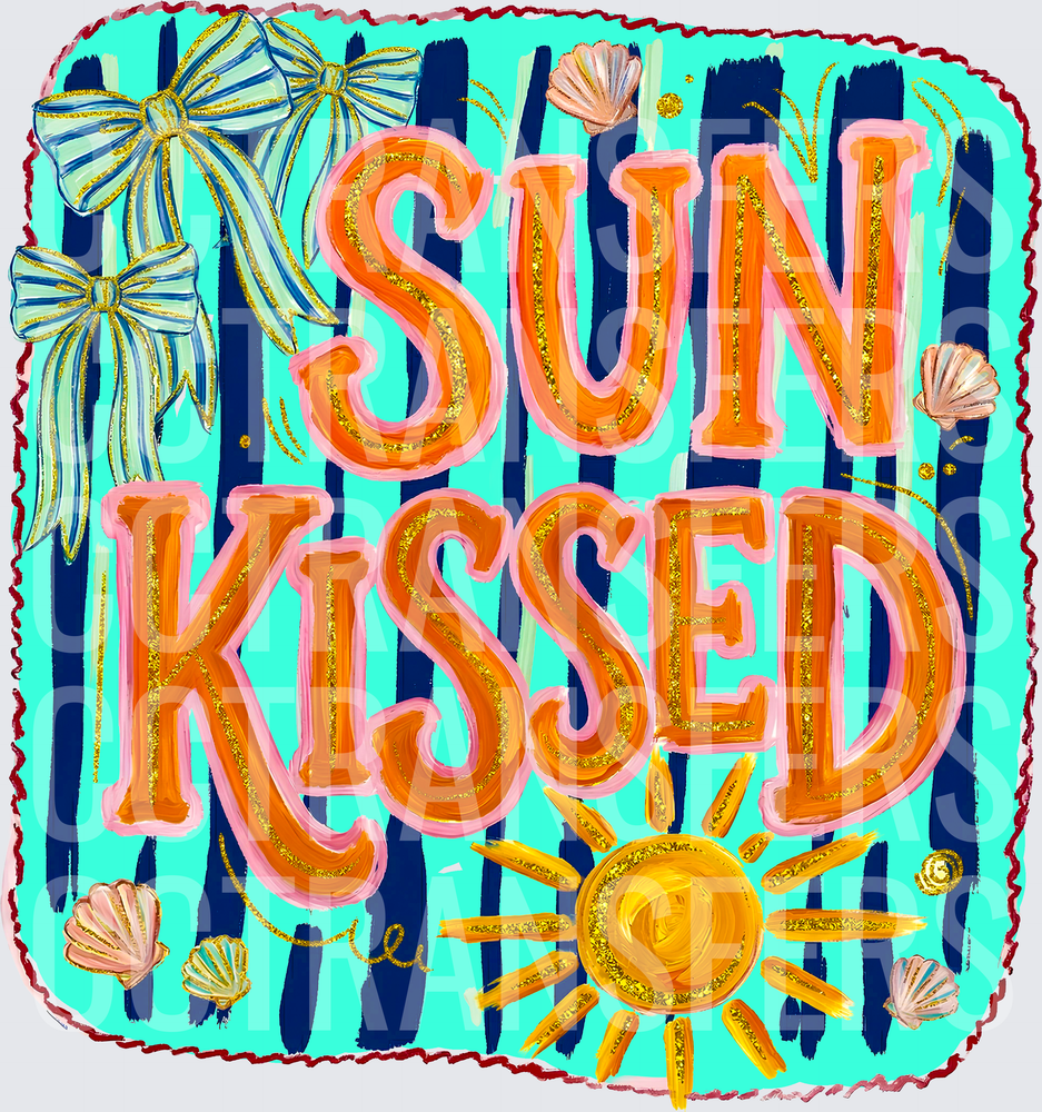 Sun Kissed Glitter Text Bow Seashells Summer Beach (DTF)