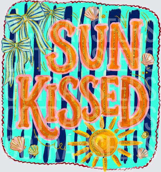 Sun Kissed Glitter Text Bow Seashells Summer Beach (DTF)