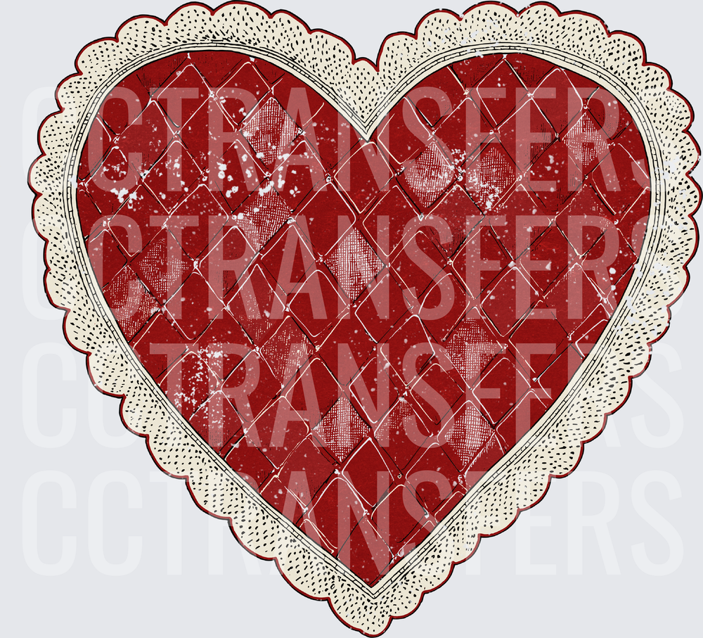 Vintage Red Woven Heart Lace Doily Distressed (DTF)