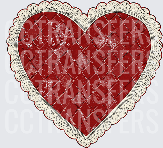 Vintage Red Woven Heart Lace Doily Distressed (DTF)