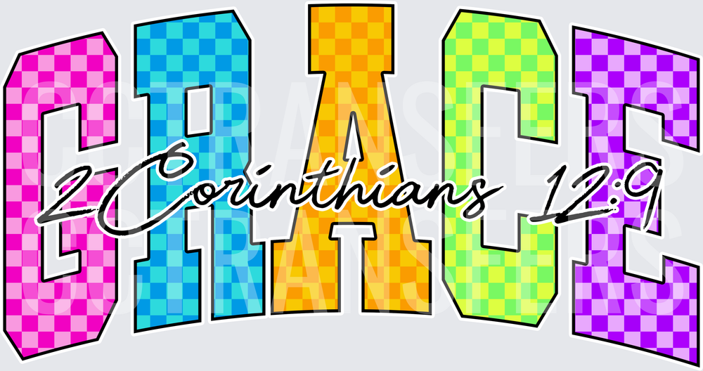 Colorful Checkered GRACE 2 Corinthians 12:9 (DTF)