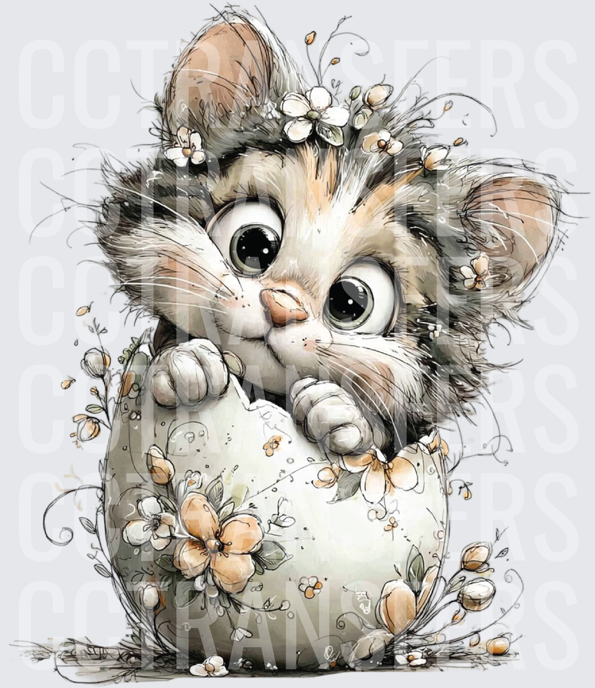 Fluffy Kitten Hatching From Floral Egg Big Eyes (DTF)