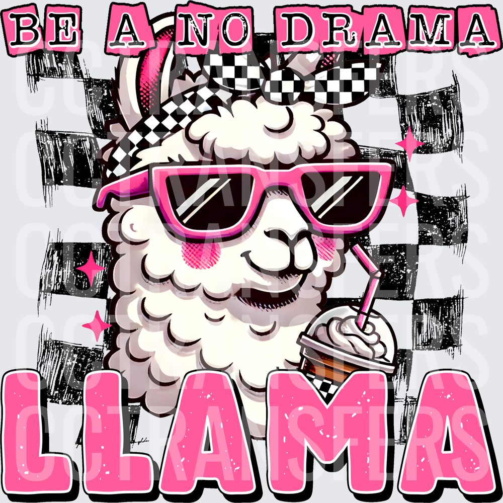 Be A No Drama Llama Pink Sunglasses Checkered (DTF)