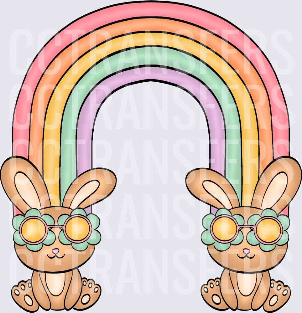 Boho Easter Bunnies with Sunglasses Pastel Rainbow (DTF)