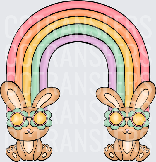 Boho Easter Bunnies with Sunglasses Pastel Rainbow (DTF)