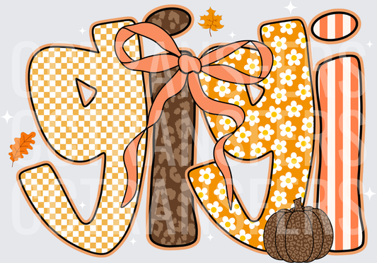 Fall Patterned Gigi Letters with Bow and Pumpkin (DTF)