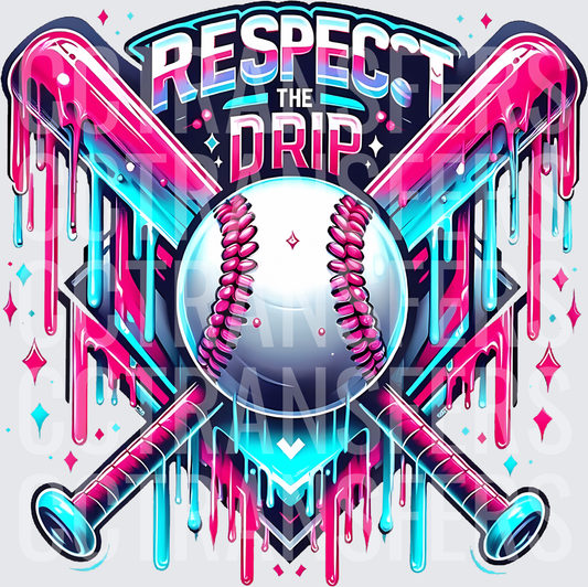 Respect The Drip Crossed Bats Baseball Drip Neon (DTF)