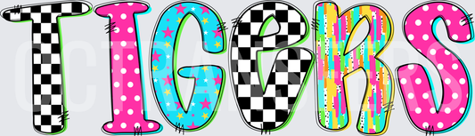 Colorful Patterned TIGERS Bold Retro Doodle Letters (DTF)
