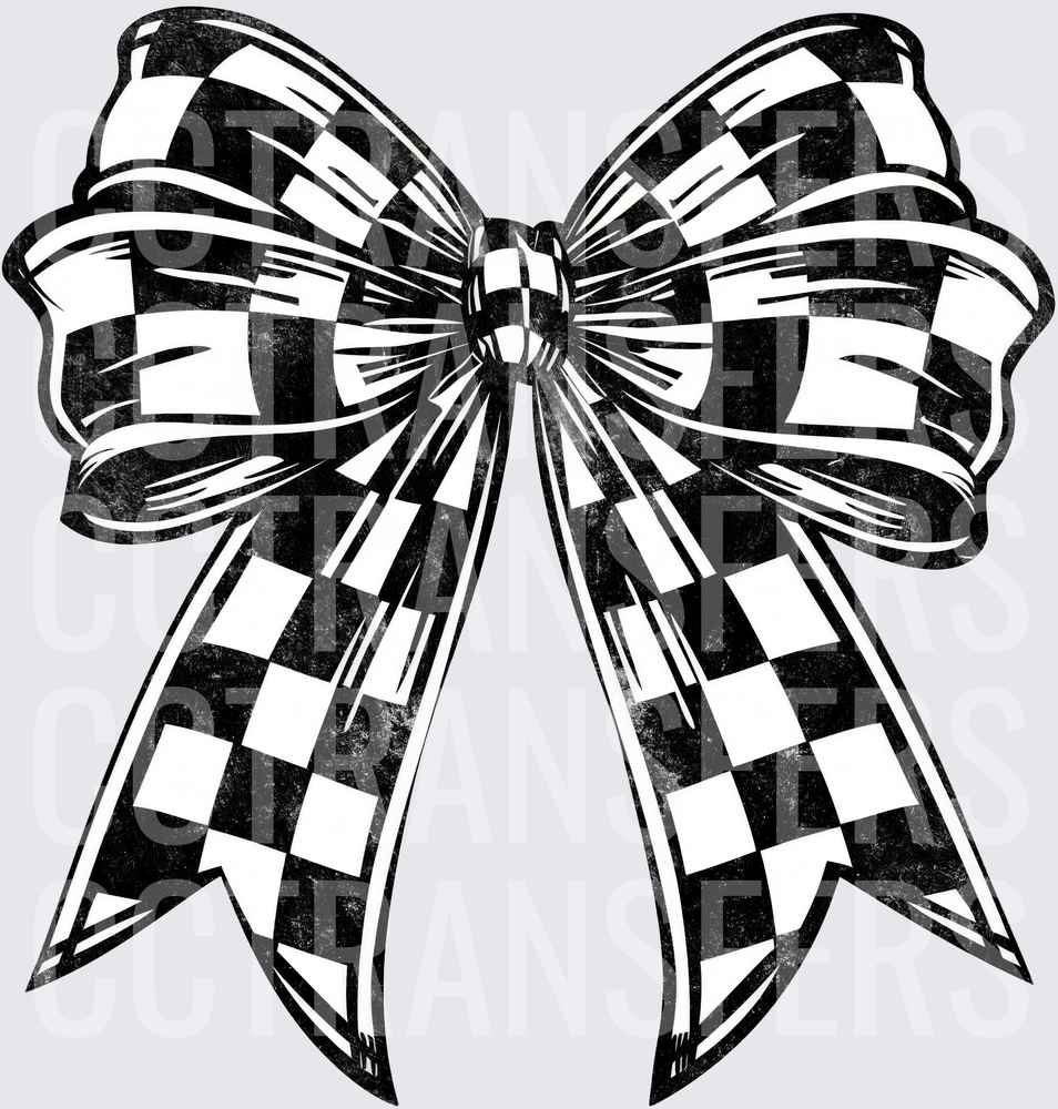 Black and White Checkered Ribbon Bow (DTF)