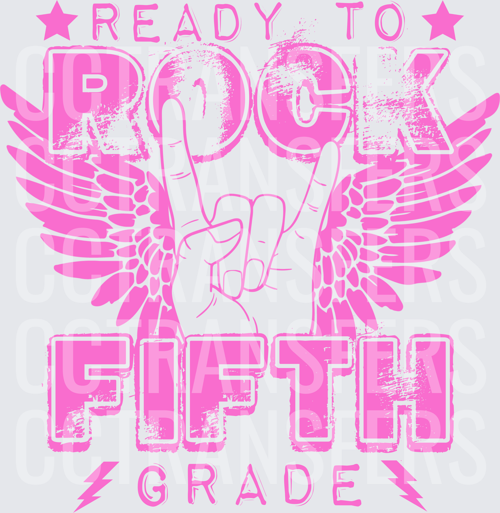 Ready To Rock Fifth Grade Pink Wings Rock Hand (DTF)