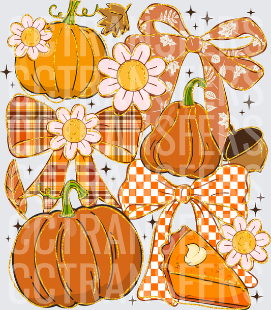 Fall Pumpkins Bows Daisy Flowers Pie Acorn Autumn (DTF)