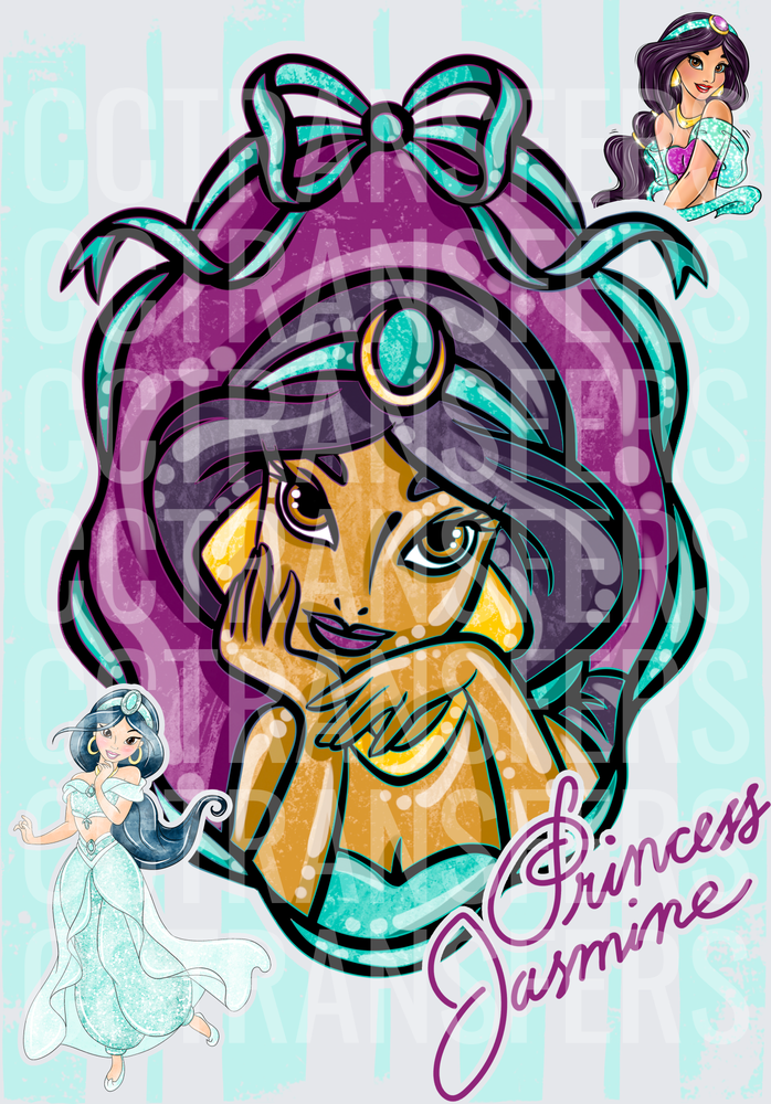 Princess Jasmine Arabian Princess Portrait Teal Purple (DTF)