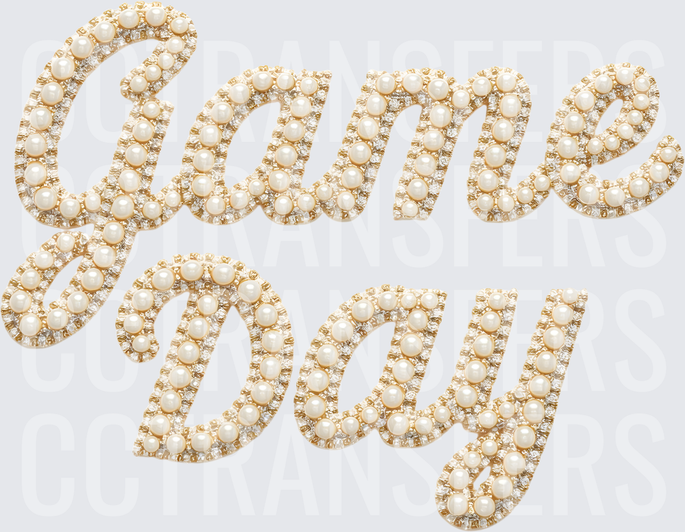Game Day Pearl and Rhinestone Script (DTF)