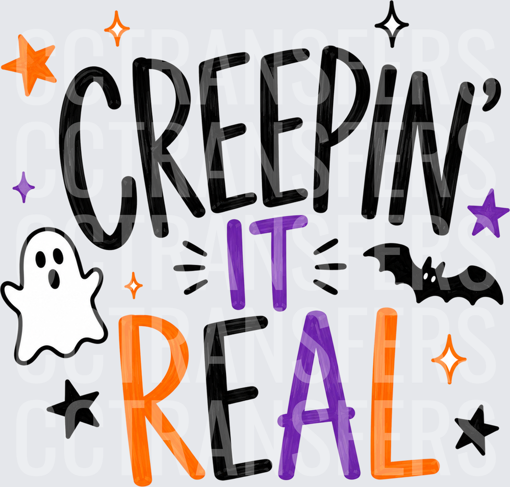 Creepin It Real Halloween Ghost Bat Stars (DTF)