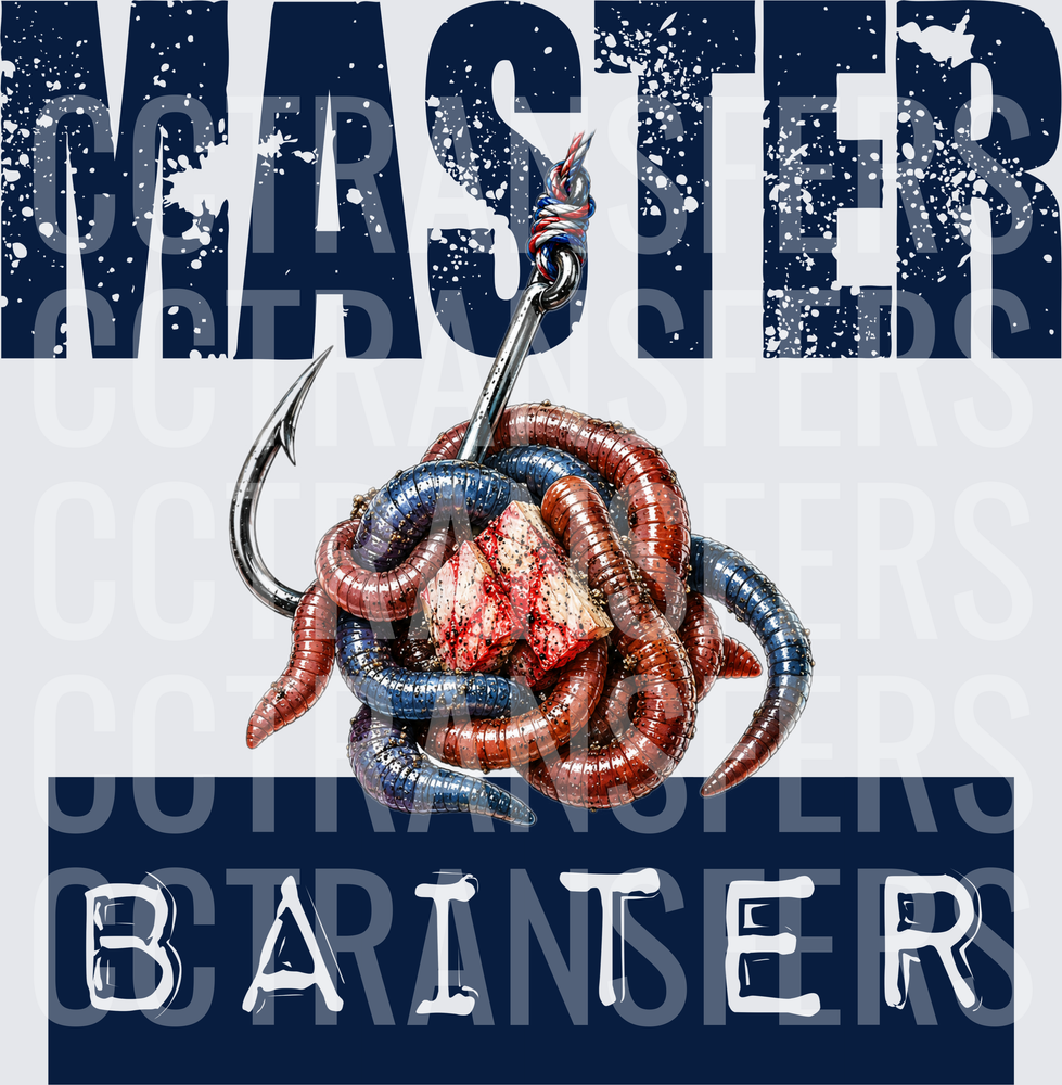 Master Baiter Fishing Hook Worms Bait Bold Text (DTF)