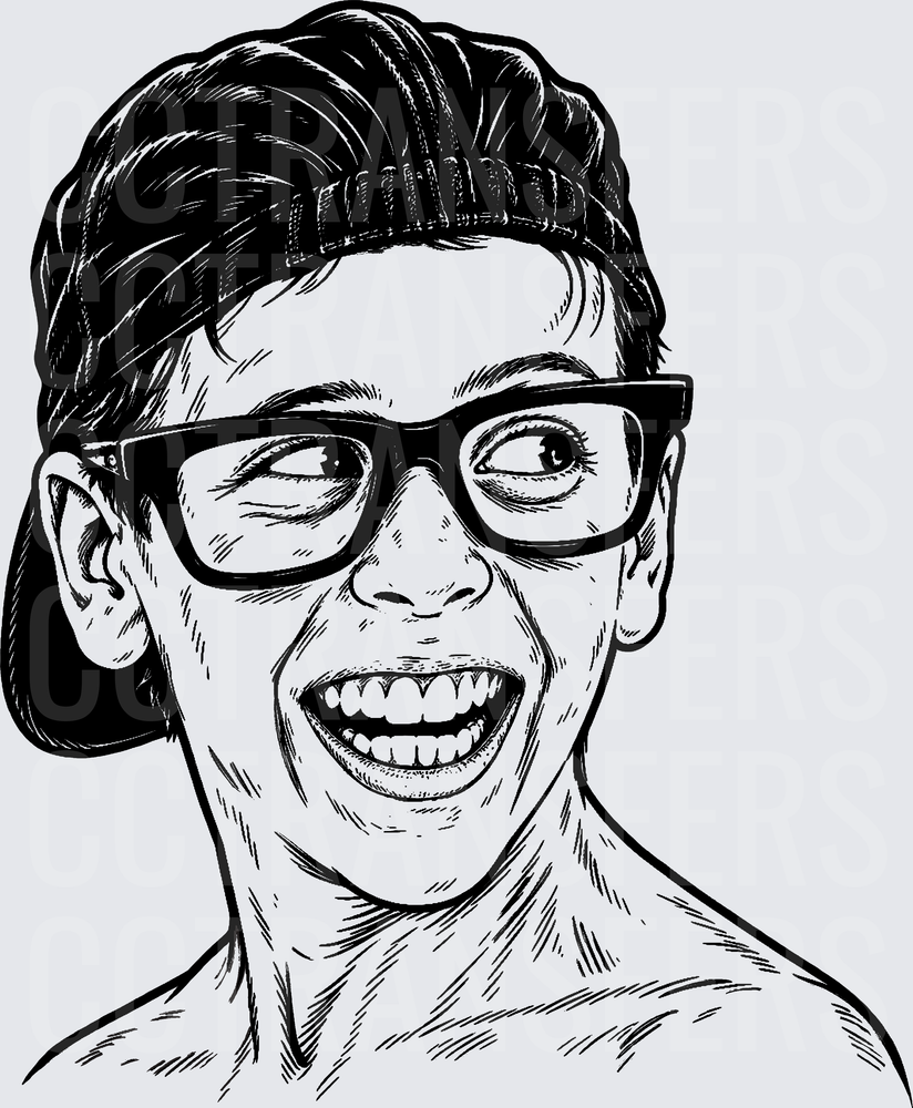 Black and White Winking Man with Glasses and Beanie (DTF)
