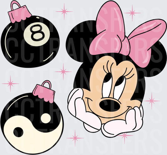 Pink Bow Mouse With 8 Ball & Yin Yang Ornaments (DTF)