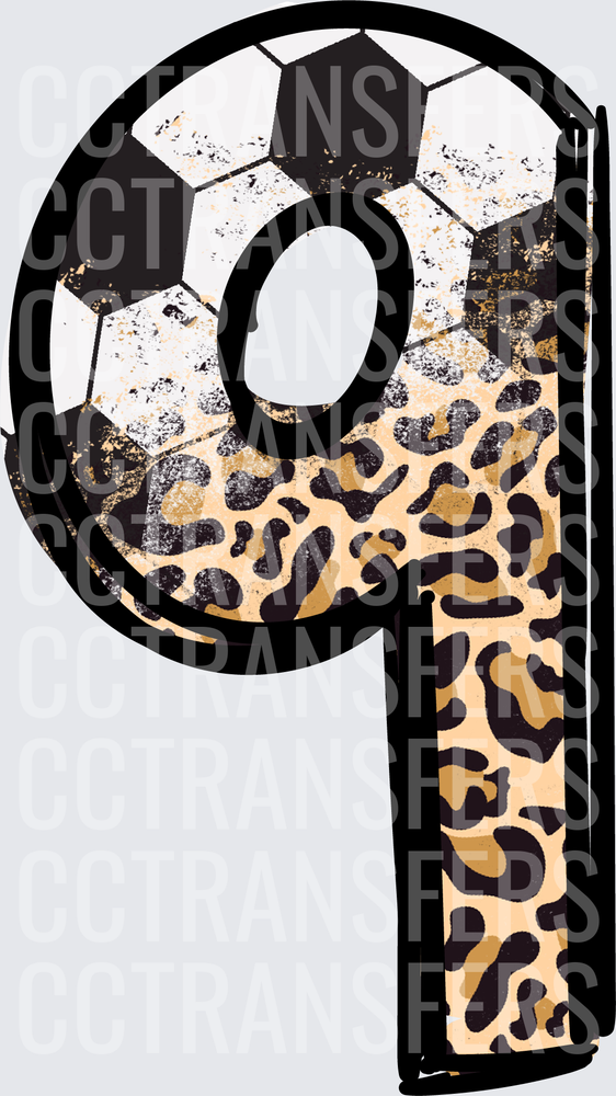 Number 9 Soccer Ball Leopard Print Split Letter (DTF)