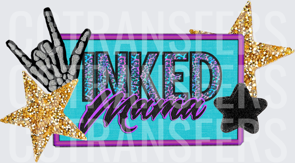 Inked Mama Skeleton Rock Hand Gold Glitter Stars (DTF)