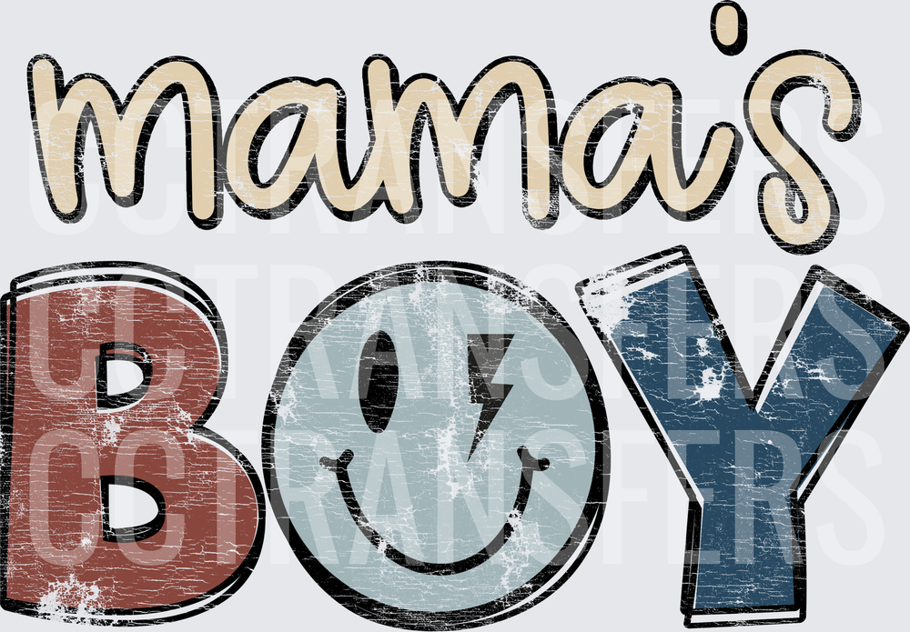 Mama's Boy Distressed Smiley Face Lightning Bolt (DTF)