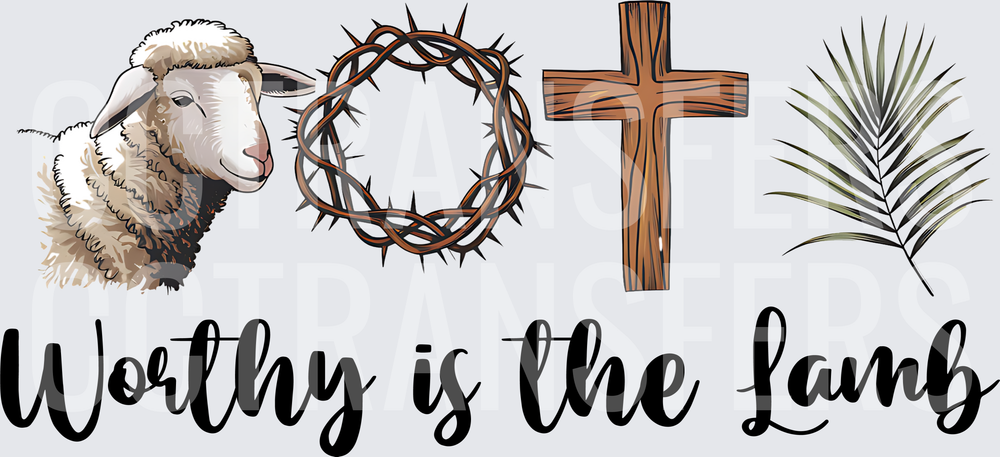 Worthy Is The Lamb Sheep Cross Crown Palm Branch (DTF)