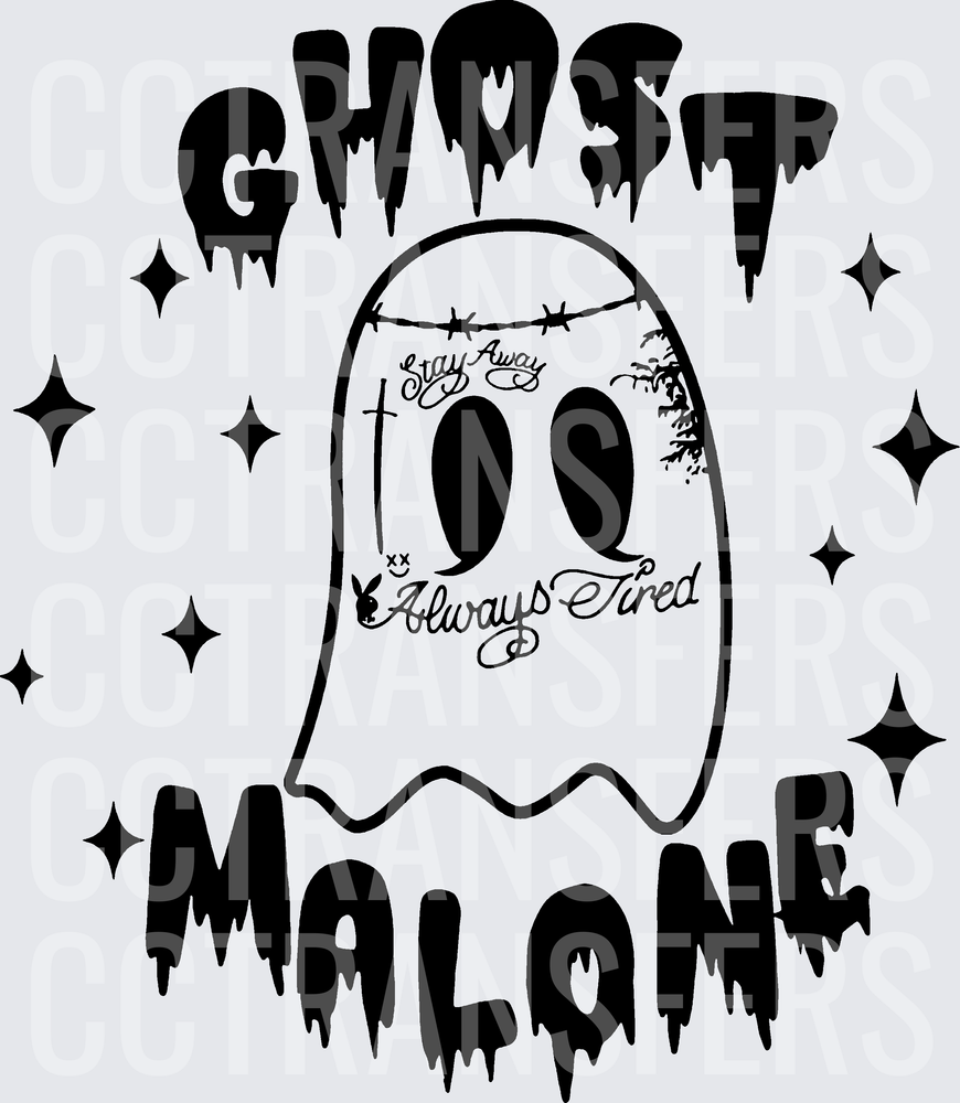 Ghost Malone Tattooed Spooky Ghost Always Tired (DTF)