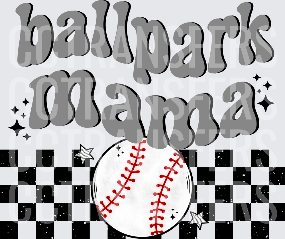 Ballpark Mama Retro Groovy Baseball Checkered (DTF)