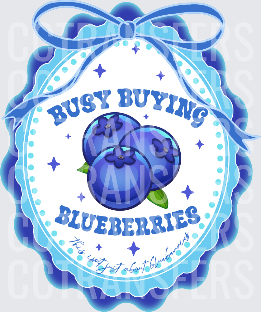 Busy Buying Blueberries Scalloped Badge Bow Design (DTF)