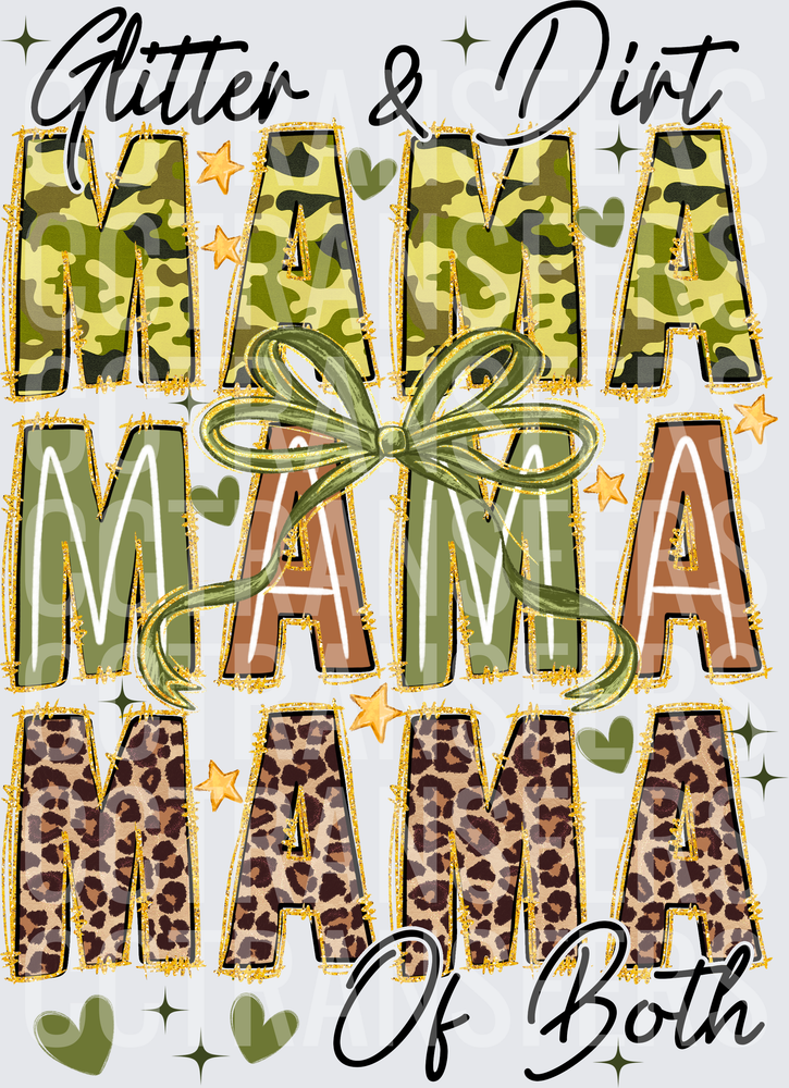 Glitter & Dirt Mama Of Both Camo Leopard Bow (DTF)